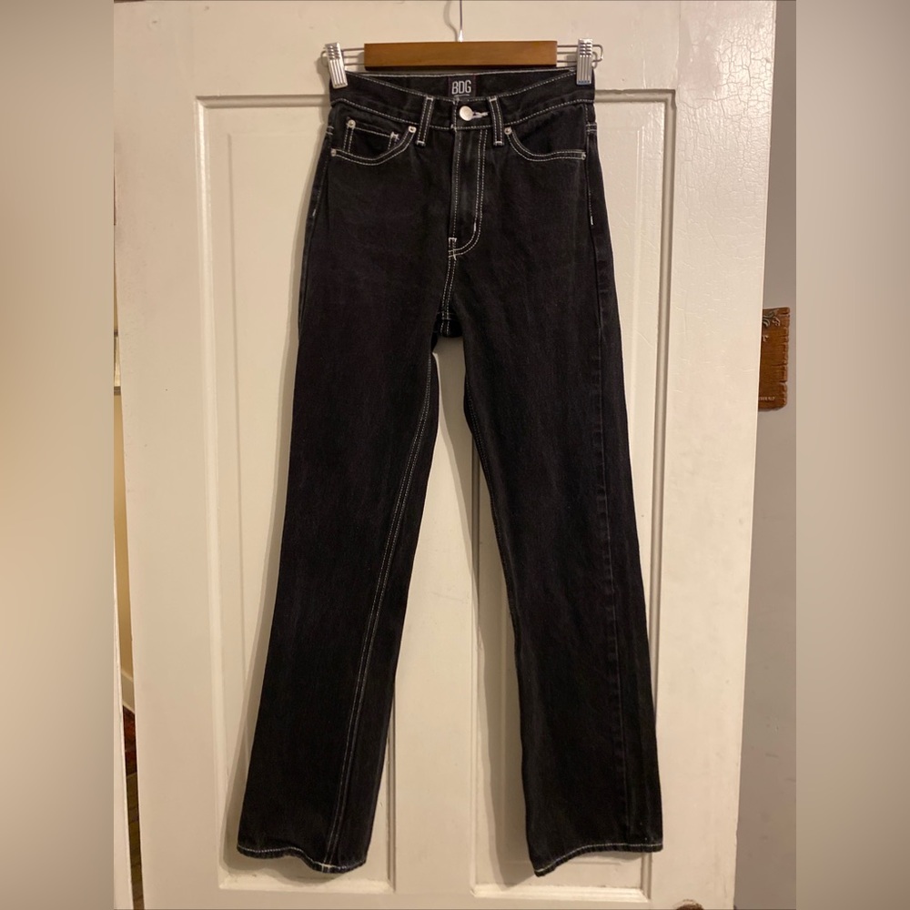 BDG Black Cowboy Straight-Leg Jeans with White Topstitching